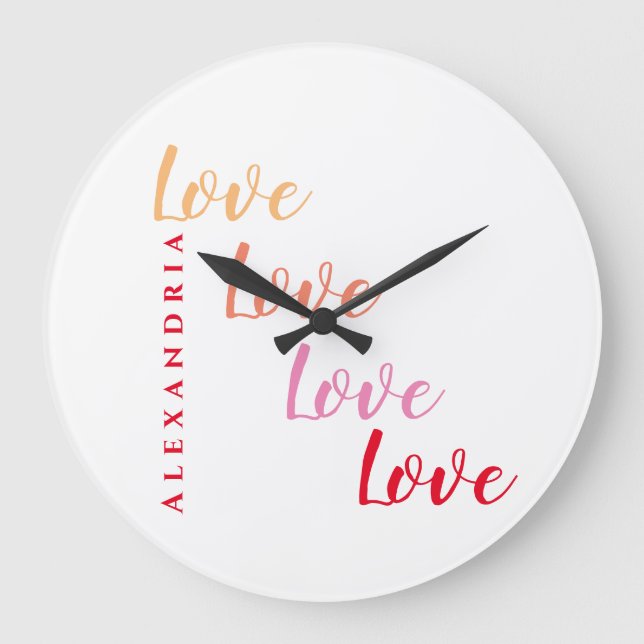 Personalisierte Liebe Typografie Große Wanduhr (Vorderseite)