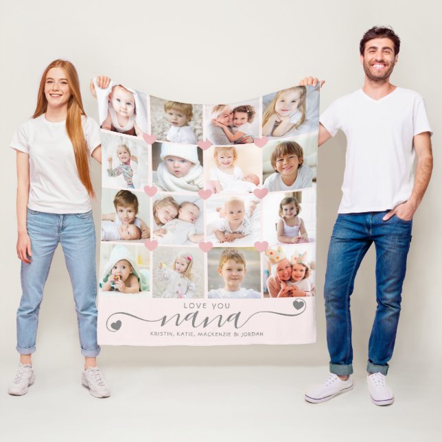 Personalisierte Liebe You Nana Pink Herz 16 Fotos Fleecedecke (Beispiel)