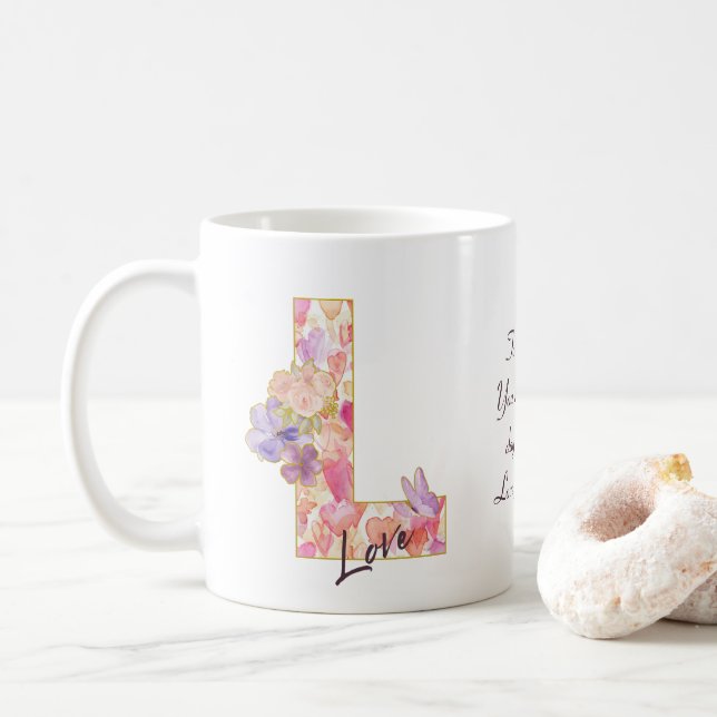 Personalisierte Liebesbotschaft Herz Muster Initia Kaffeetasse (Mit Donut)