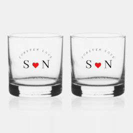 Personalisierte Liebesform-Stiel-Hochzeitsmonogram Whiskyglas