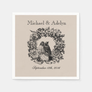 Personalisierte Liebesvögel Wreath Wedding Napkins Serviette