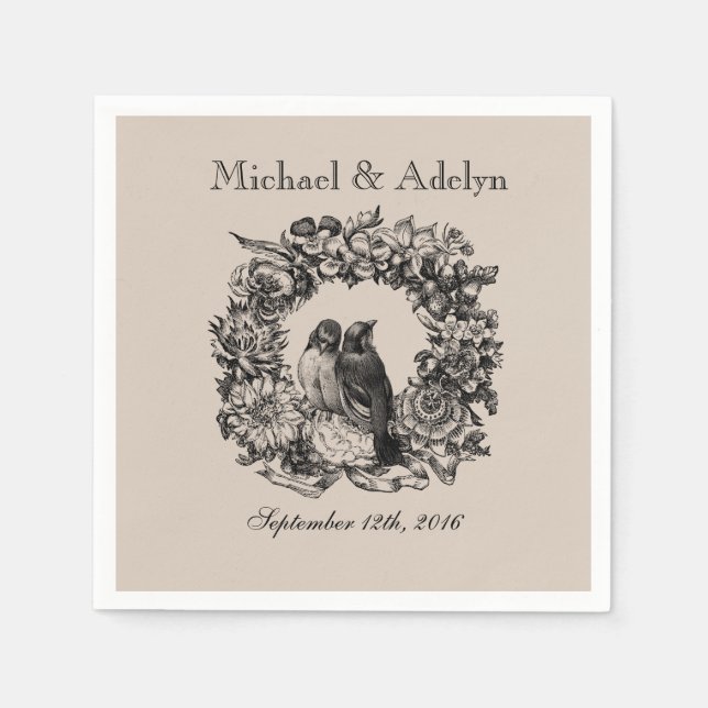 Personalisierte Liebesvögel Wreath Wedding Napkins Serviette (Vorderseite)