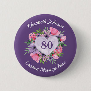 Personalisierte Lila 80. Geburtstagskarte Button