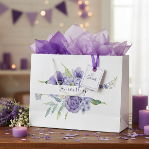 Personalisierte lila Aquarell-Blumen  Große Geschenktüte