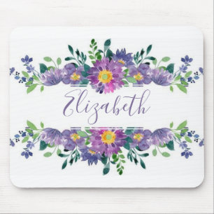 Personalisierte lila Aquarell-Blumen  Mousepad