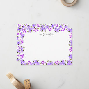Personalisierte lila Aquarell-Blumengarten-Karten Mitteilungskarte