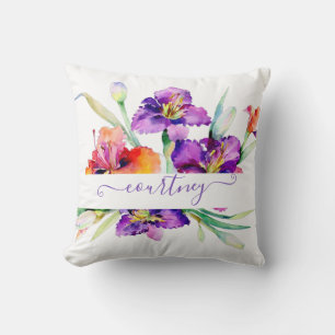 Personalisierte lila Aquarell-Iris Kissen
