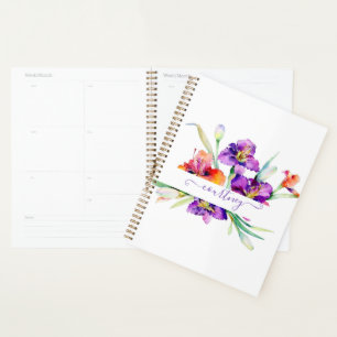 Personalisierte lila Aquarell-Iris Planer