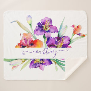 Personalisierte lila Aquarell-Iris Sherpadecke