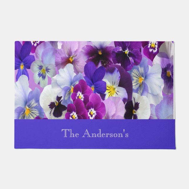 Personalisierte Lila blaue Blütenblütenblüte Blume Fußmatte (Vorderseite)