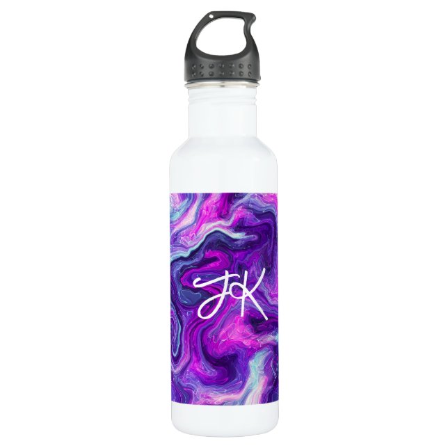 Personalisierte Lila, blaue, rosa Marmorflüssigkei Edelstahlflasche (Vorderseite)
