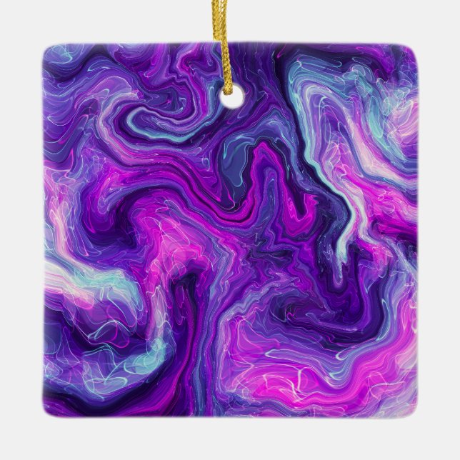 Personalisierte Lila, blaue, rosa Marmorflüssigkei Keramikornament (Vorderseite)