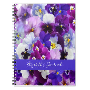 Personalisierte lila blaue weiße florale Stiefmütt Notizblock