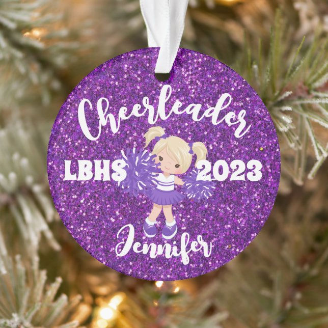 Personalisierte Lila Blonde Cheerleader Ornament (Baum)