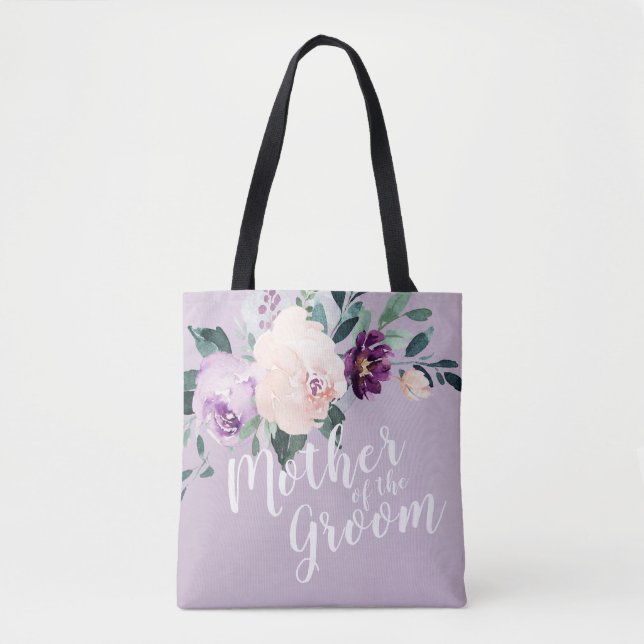 Personalisierte lila Blütenmutter des Bräutigams Tasche (Vorderseite)