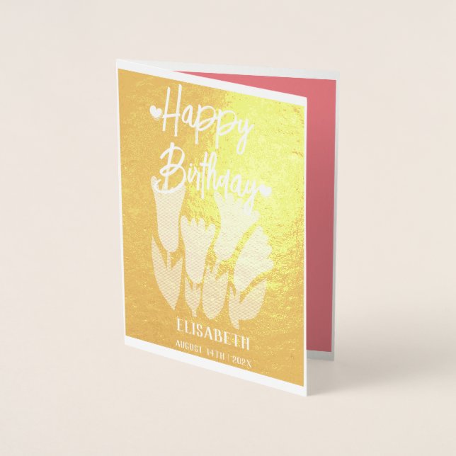 Personalisierte Lila Blütenweibchen Geburtstag Folienkarte (Vorderseite)