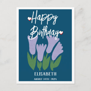 Personalisierte Lila Blütenweibchen Geburtstag Postkarte
