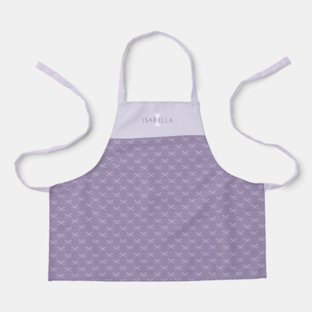 Personalisierte Lila Bow Patternskinder Schürze (Vorderseite)