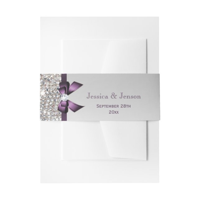 Personalisierte Lila Bow- und Diamantenhochzeit Einladungsbanderole (Vorderseite Beispiel)