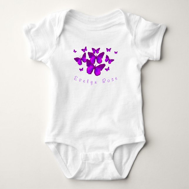 Personalisierte Lila Butterfets Baby Bodysuit Strampler (Vorderseite)