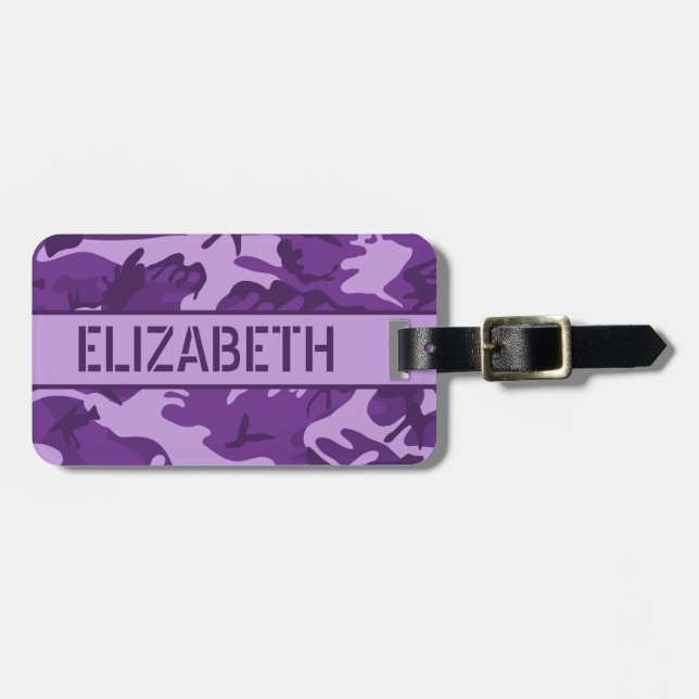 Personalisierte Lila Camouflage Gepäckanhänger (Vorderseite horizontal)