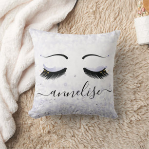 Personalisierte Lila Eyelashes mit Diamanten Kissen