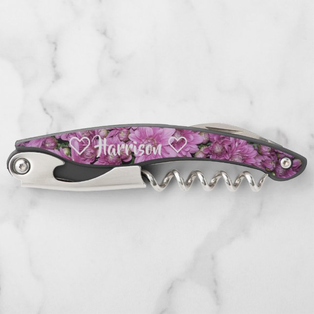 Personalisierte Lila, florale, frisch gezogene Kor Kellnermesser (Vorderseite)