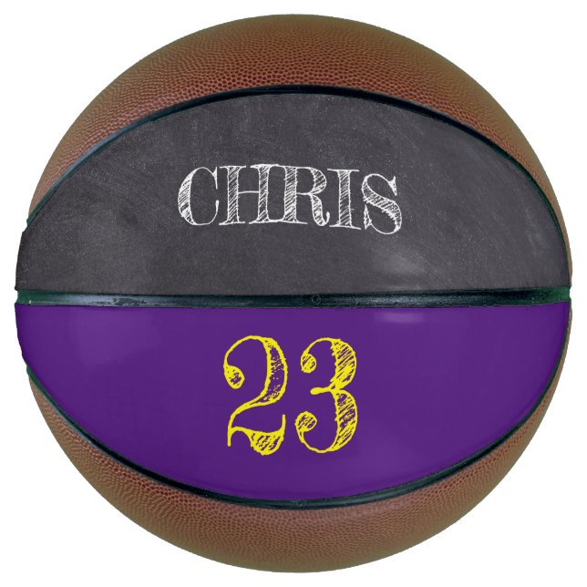 Personalisierte Lila Gelbgoldzahl Basketball (Vorderseite)