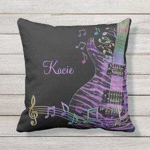 Personalisierte lila Gitarre mit Musiknoten-Kissen Kissen