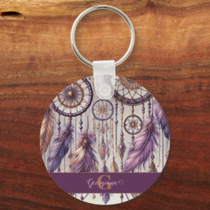 Personalisierte Lila & Gold Boho Dreamcatcher Schlüsselanhänger