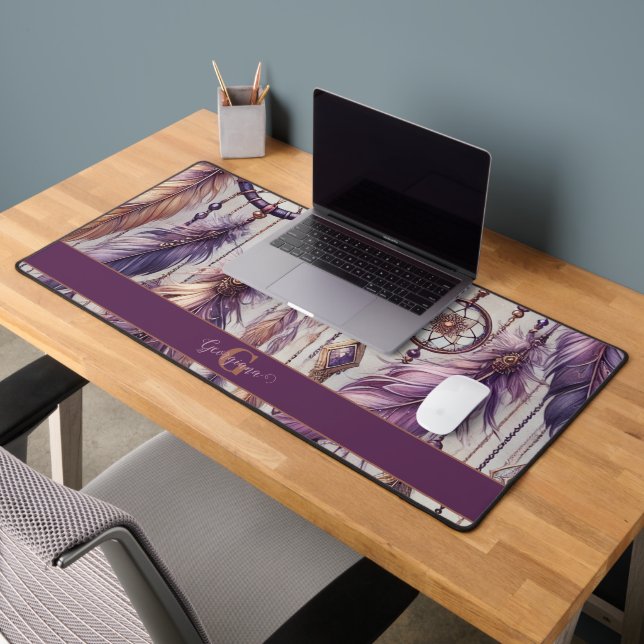 Personalisierte Lila & Gold Boho Dreamcatcher Schreibtischunterlage (Büro 2)
