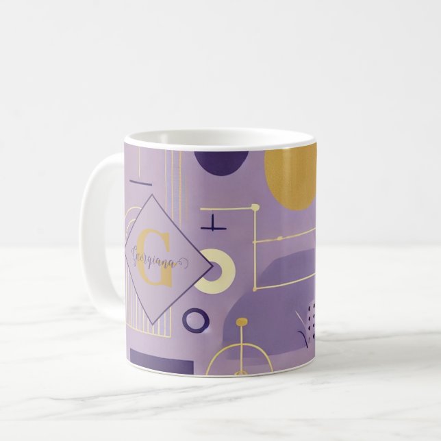 Personalisierte Lila & goldene skandinavische Mini Kaffeetasse (Vorderseite Links)