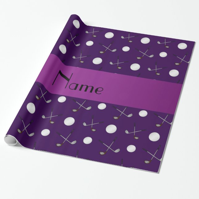 Personalisierte lila Golfnamensbälle Geschenkpapier (Ungerollt)