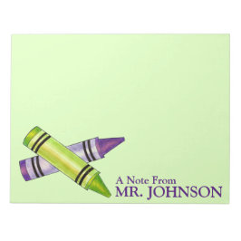 Personalisierte Lila Green Crayon Lehrer Bildung Notizblock