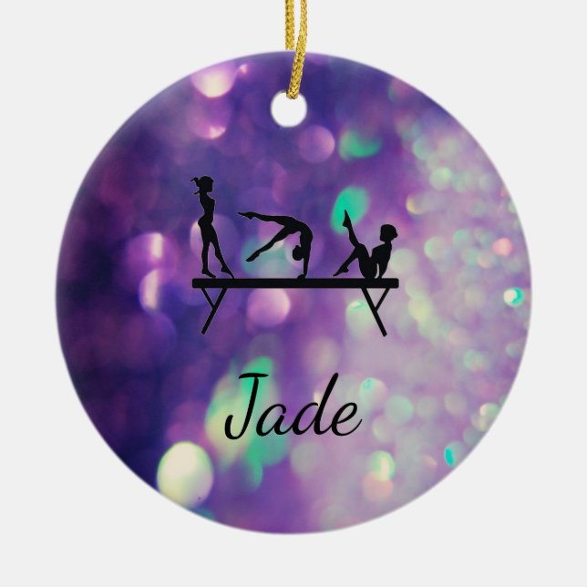 PERSONALISIERTE LILA GYMNASTIKORNATIONEN KERAMIK ORNAMENT (Vorne)