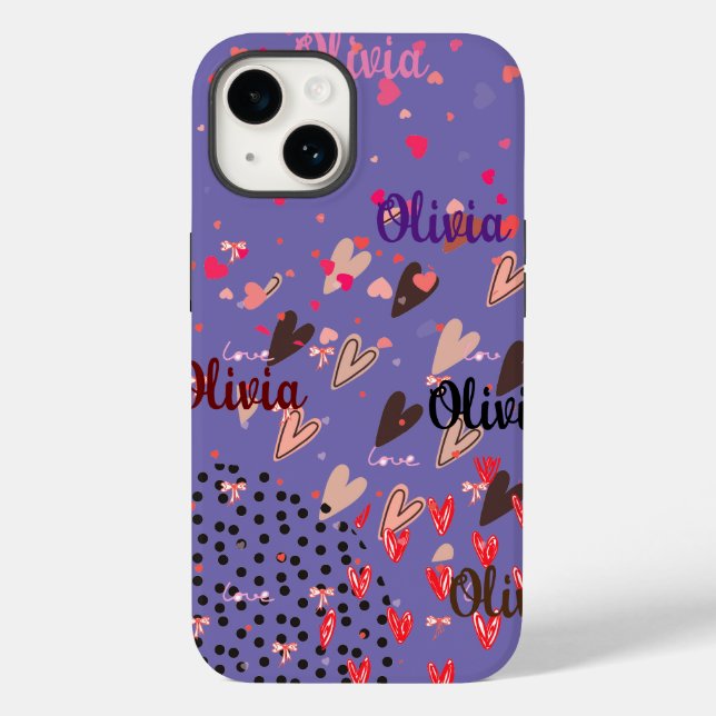 Personalisierte Lila Herzfrequenz iPhone 14 Fall Case-Mate iPhone 14 Hülle (Rückseite)