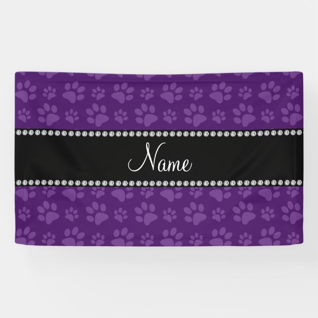 Personalisierte lila Hundetatzennamensdrucke Banner (Horizontal)