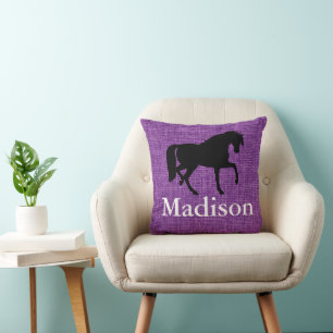 Personalisierte Lila Imitate Burlap Horse Silhouet Kissen