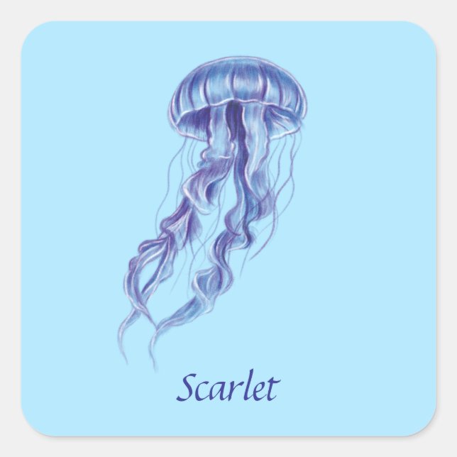 Personalisierte Lila Jellyfish-Illustration Quadratischer Aufkleber (Vorderseite)