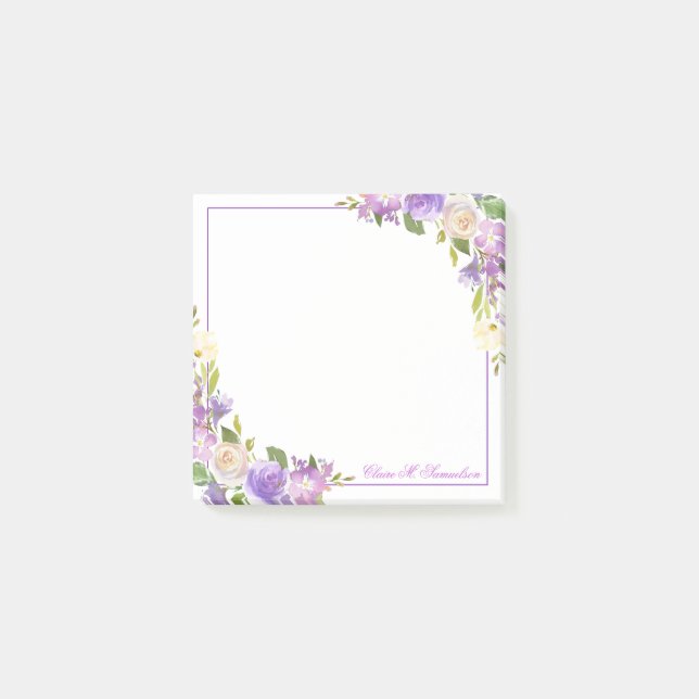 Personalisierte Lila Lavendel Wasserfarben Blumenp Post-it Klebezettel (Vorderseite)