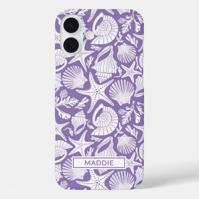 Personalisierte lila Muscheln iPhone 16 Plus Hülle (Rückseite)