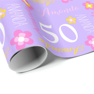 Personalisierte lila NamensBlumen Geschenkpapier