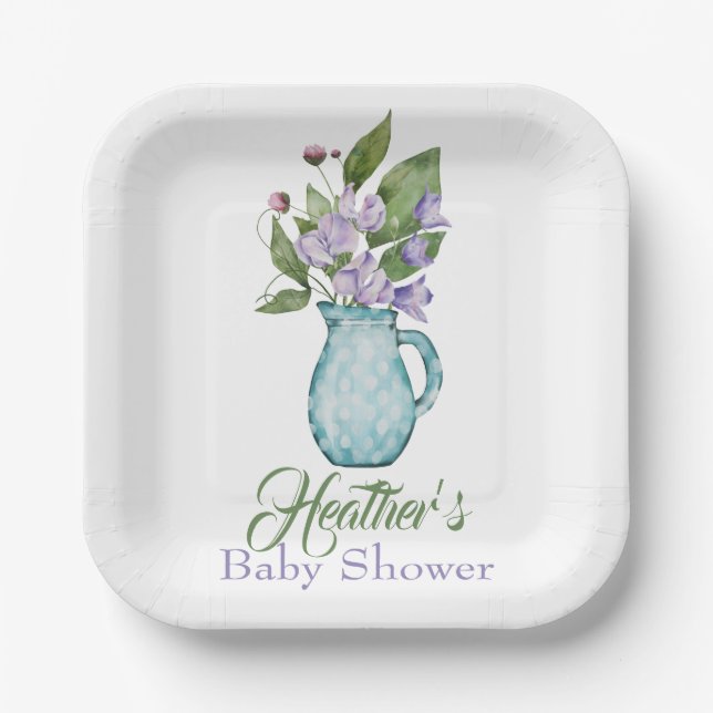 Personalisierte Lila Pea Blume Kinderdusche Pappteller (Vorderseite)