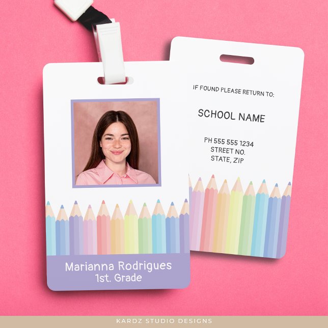 Personalisierte Lila Rainbow-Lehrer-Foto-ID Ausweis (Front and back of ID shown. Personalize with your photo and information.)