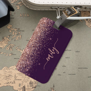 Personalisierte lila Rosen-Gold-Glitter-Unterschri Gepäckanhänger