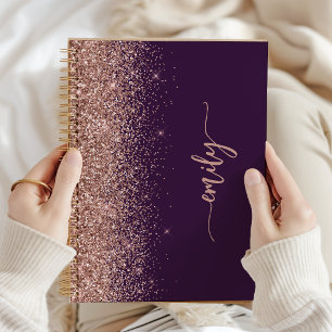 Personalisierte lila Rosen-Gold-Glitter-Unterschri Notizbuch