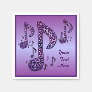 Personalisierte Lila Sparkle-Musiknoten Napkins Serviette