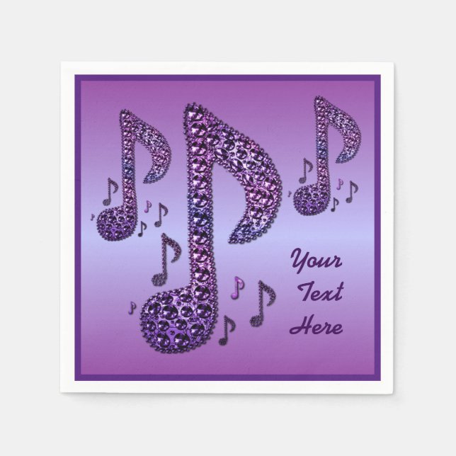 Personalisierte Lila Sparkle-Musiknoten Napkins Serviette (Vorderseite)