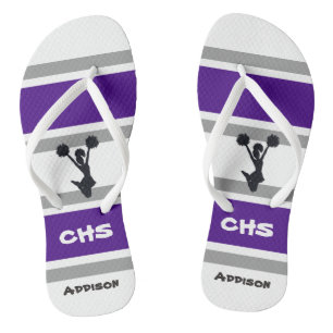 Personalisierte Lila und graue Cheerleader Flip Fl Flops
