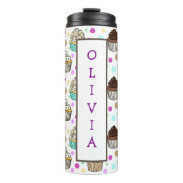 Personalisierte, Lila und rosa Cupcakes Thermosbecher